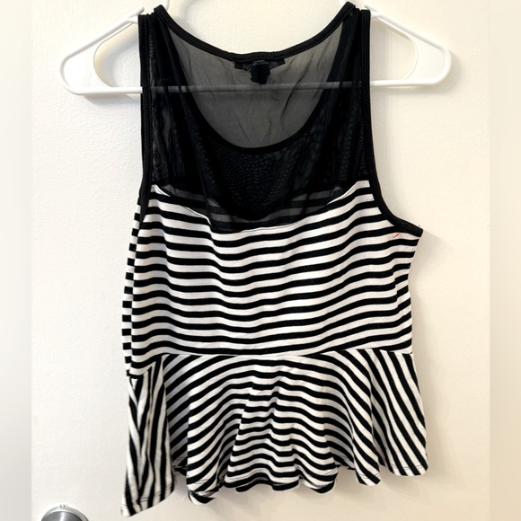 Forever 21 Peplum Striped Top With Black Mesh - Picture 2 of 3